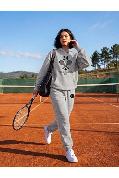 kealvi Women's Printed Hooded Oversize Sweatshirt Tracksuit Set