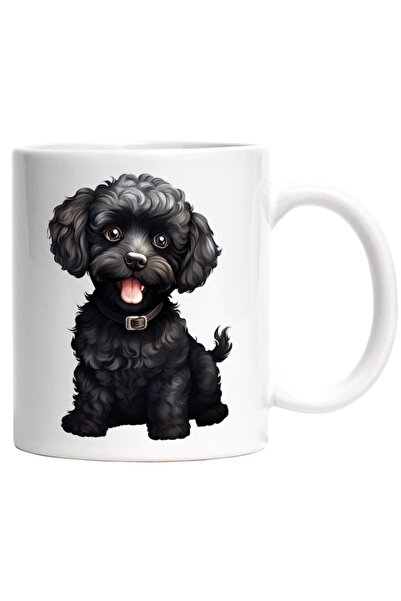 INOVATIX Personalized white mug, a black puppy, cheerful, collar, obedient, w...