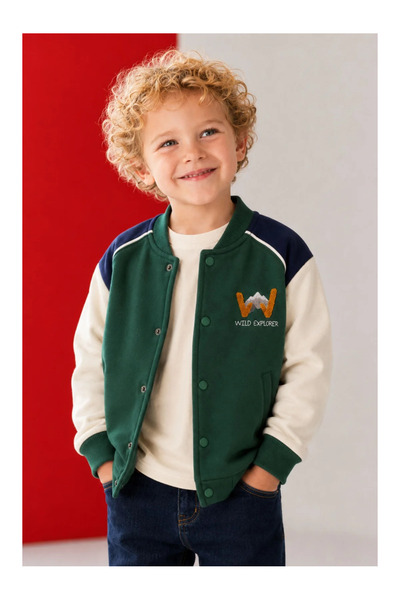 MY LORİN KİDS STORE Erkek Çocuk Wild Explorer Kolej Ceket yeşil