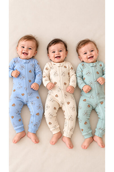 PonçiKids Premium 3’lü Bebek Tulum Seti – Yumuşak Dokulu, Rahat Kalıp, Fermua...