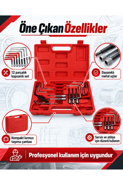 dorf Tools 12 Parça Hava Yastığı Sökme Takma Seti Somun Seti Çantalı