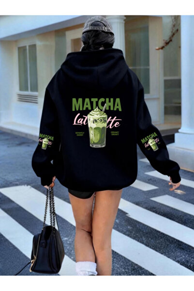 one button Unisex Matcha Latte Printed Premium Hoodie με κουκούλα και 2 κλωστ...