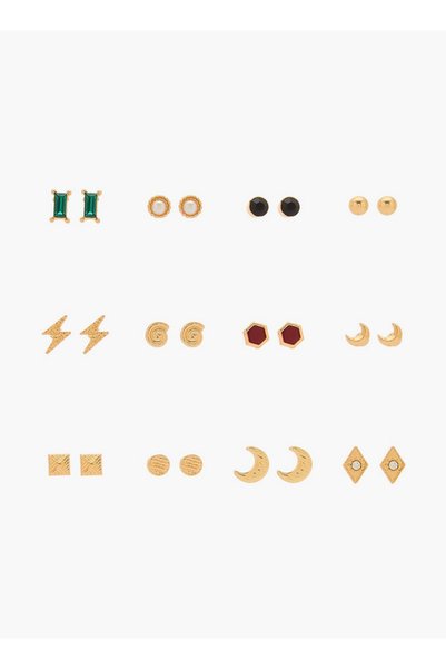 FAV Gloo Pack of 12 Gold Tone Assorted Stud Earrings with Pushback Closure