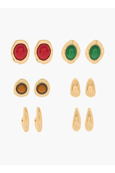 FAV Pack of 6 Gold Tone Stud and Hoop Earrings with Pushback Closure