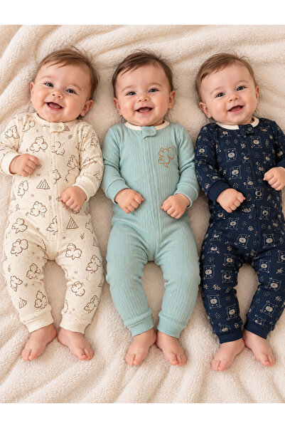 PonçiKids Premium 3’lü Bebek Tulum Seti – Yumuşak Dokulu, Rahat Kalıp, Fermua...