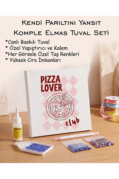 Toptan Elmas Mozaik Tuval Seti - Pizza Lover