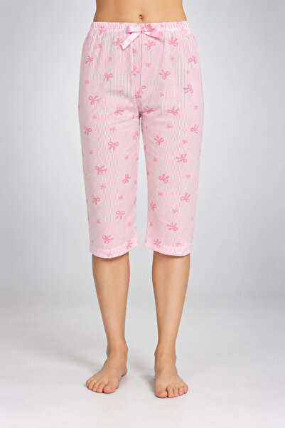 Serena Pantaloni pijama damă 3/4, roz, imprimeu fundite
