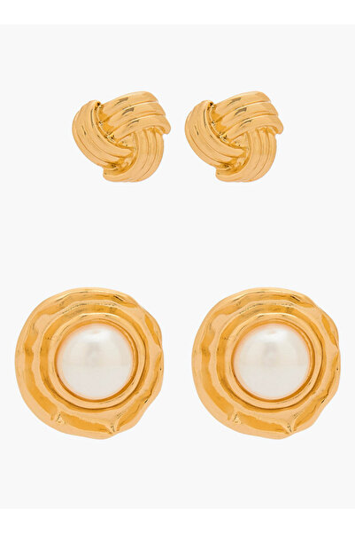 FAV Gloo Pack of 2 Gold Tone Assorted Stud Earrings with Pushback Closure