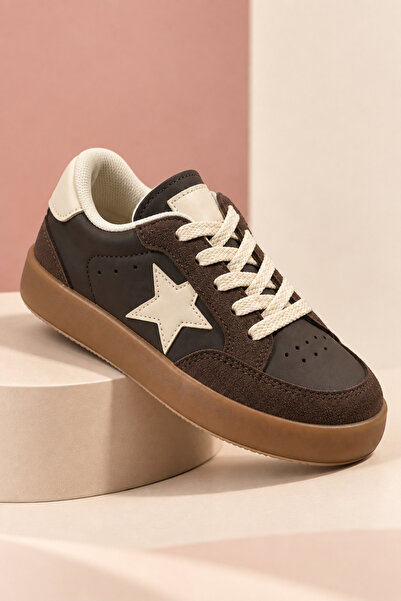 Tonny Black Unisex Kahve Bej Termo Taban Rahat Kalıp Bağcıklı Sneaker