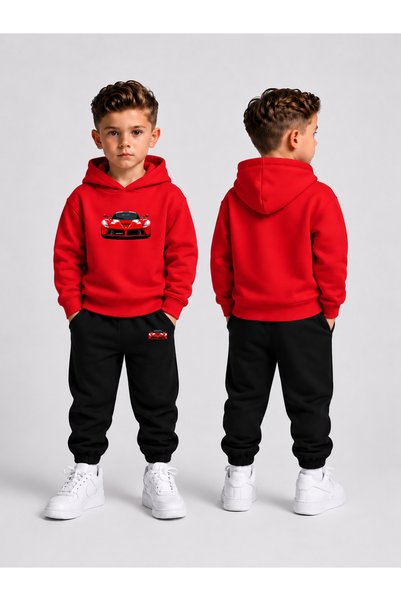 LORVEX Children's Hooded Sweatshirt Tracksuit Set 2-Piece Printed Top and Bot...