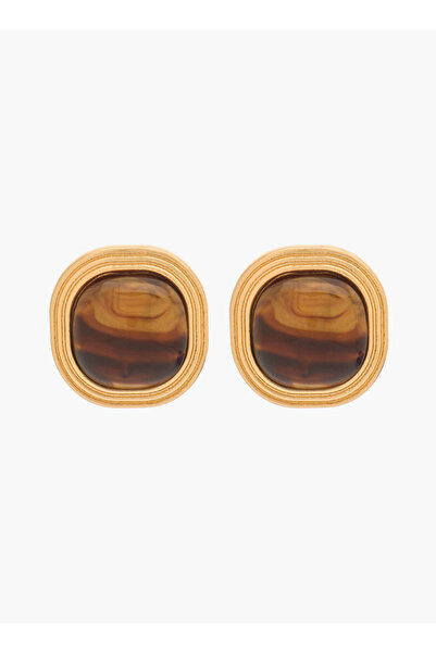 FAV Gold Tone Ribbed Stud Earrings with Pushback Closure