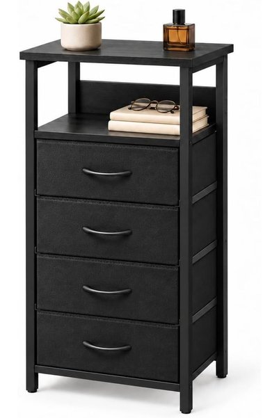 Bentifar NightStand with 4 Fabric Drawers, Bedside Table, Open Shelf For Bedr...