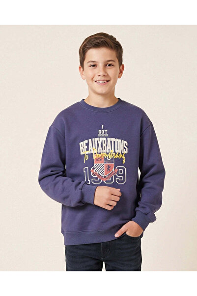 REDTAG Senior Boys Purple Printed Sweatshirt
