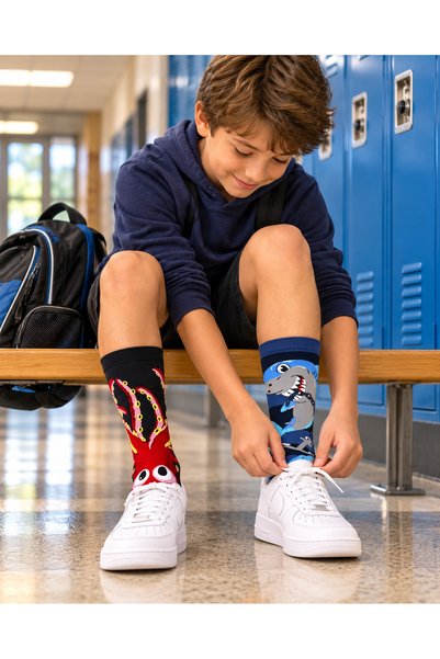 HNSOCKS RENKLİ ÇORAP MAFYASI Shark and Sea Creatures Patterned Children's Socks, Pack of 6