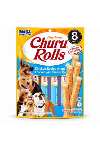 churu Recompense rulouri pentru câini cu pui și umplutură cu brânză, 8 × 12 g...