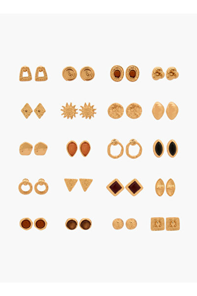 FAV Pack of 20 Gold Tone Assorted Stud Earrings with Pushback Closure