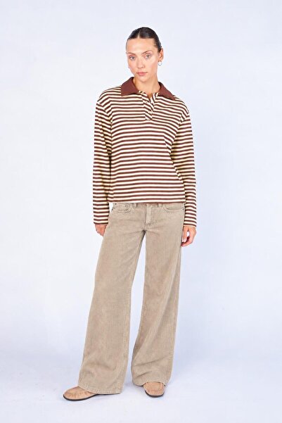 TENA Women's Dark Stone Color Five-Pocket Wide-Leg Velvet Textured Trousers