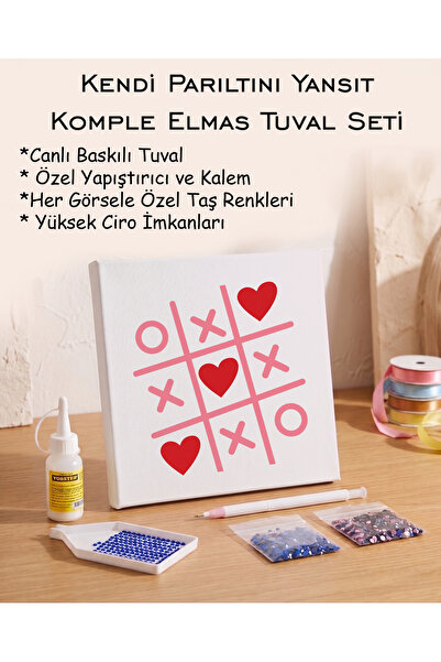 Toptan Elmas Mozaik Tuval Seti - Kalpli XOX Oyunu