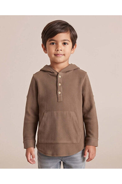 REDTAG Boys Brown Waffle Hooded Kurta