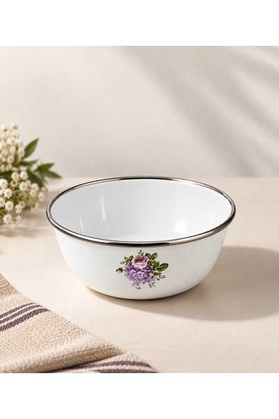 Zarif İnci Enamel Soup Bowl Breakfast Serving Snack Bowl Storage 14 cm 12 Pieces Purple & Pink