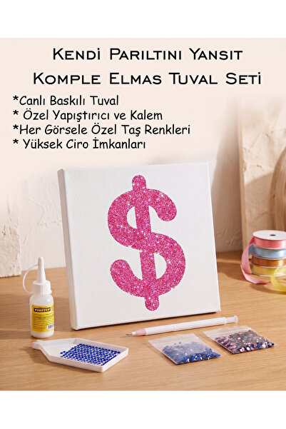 Toptan Elmas Mozaik Tuval Seti - Pembe Dolar Sembolü