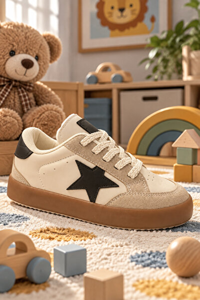 Tonny Black Unisex Bej Kahve Termo Taban Rahat Kalıp Bağcıklı Sneaker