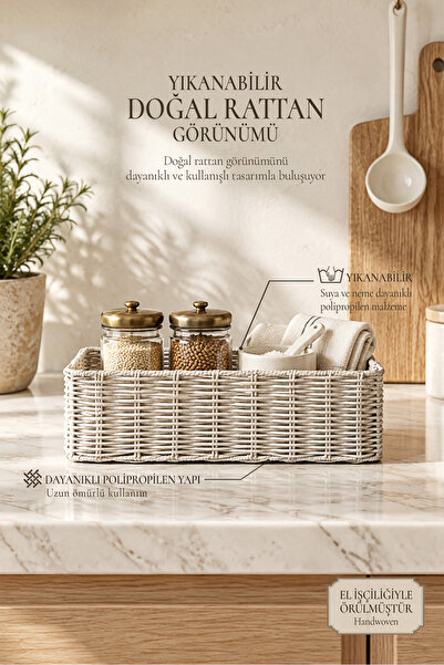 Ocean Home Textile Yıkanabilir Gri PP Rattan Dolap İçi Çamaşır Çocuk Odası Oy...