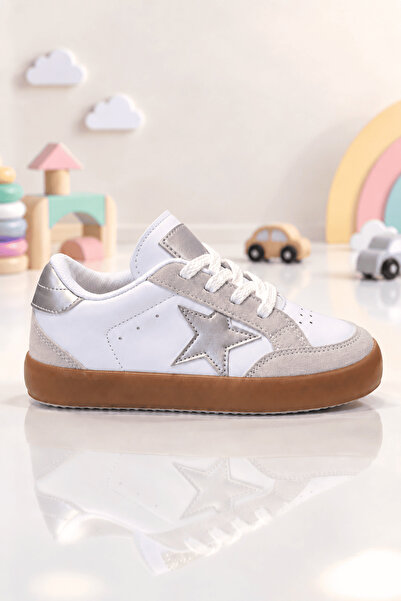 Tonny Black Unisex Beyaz Gümüş Termo Taban Rahat Kalıp Bağcıklı Sneaker