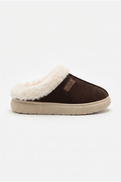 Budaks Women's Brown Suede Fur Lined Thick Sole Winter Slippers 2810