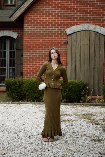 Adalenna Moda Fitili üst Kalite Etekli Triko Takım