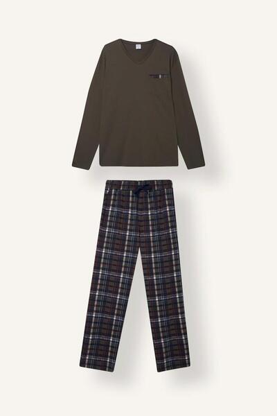 DeFacto New Regular Fit V-Neck Long Sleeve Plaid 2-Piece Pajama Set I2975Ax26Au