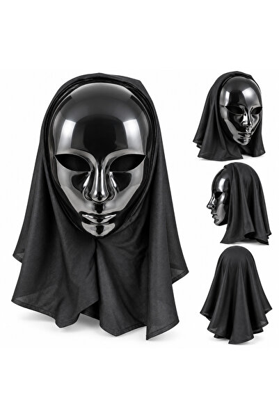 Generic Brand Mască Halloween Neagră din Plastic cu Față Fără Expresie