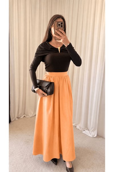 Hepsi Moda Beli Gathered Mevlana Skirt - 2323 - Kavun İçi