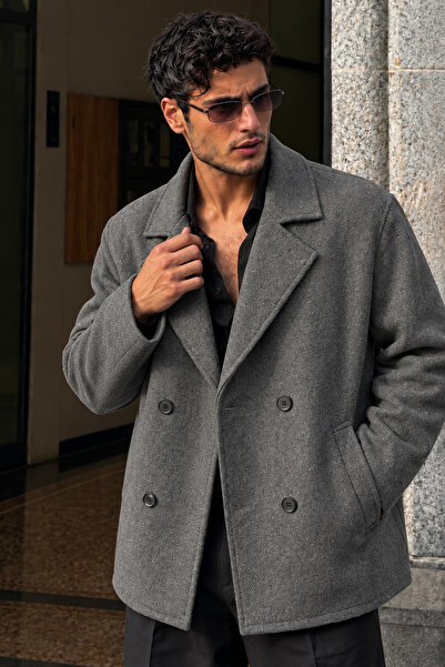 gm giyimarket Erkek Oversize Kruvaze Kaşe Kaban