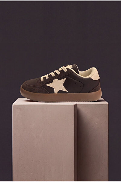 Tonny Black Unisex Kahve Bej Termo Taban Rahat Kalıp Bağcıklı Sneaker