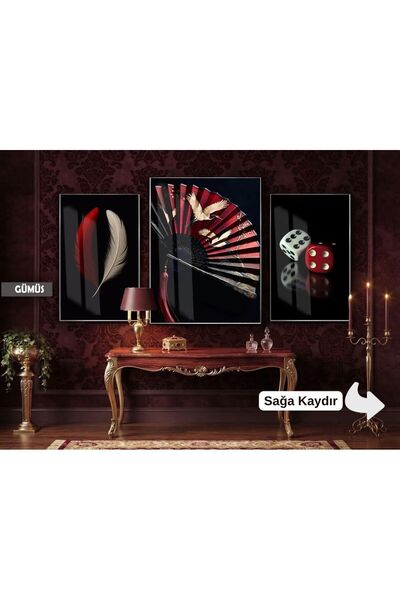 Harika bir ev Gotik Modern Japon Yelpazesi Şans Set | ÇERÇEVELİ CAM TABLO 3LÜ...