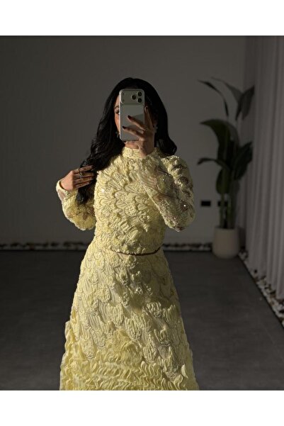NAQWA FASHION طقم قطعتين سهرة ليموني