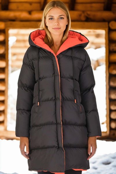 Dewberry Women's Coat Black-Orange Z6687