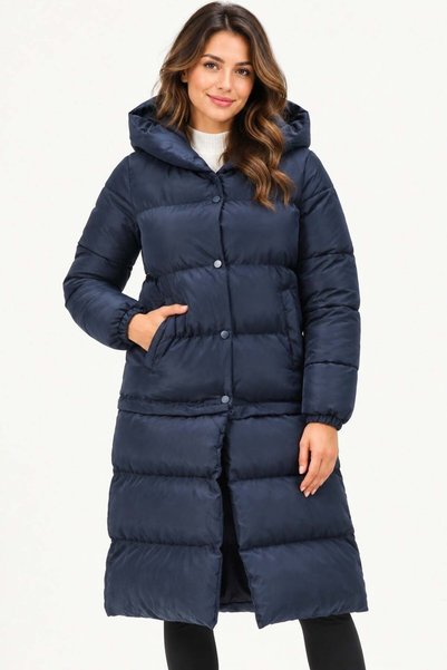 Dewberry Women's Shortable Coat Navy Blue Z9772