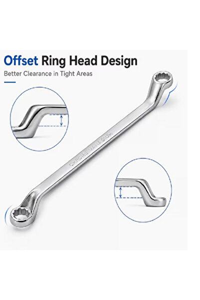 Generic Brand 21mm x 23mm Deep Offset Double Box End Wrench, Metric 12-Point Ring Spanner, Heavy Duty Chrome Vanadium Steel Hand Tool for Automotive & Mechanical Repair in Tight Spaces