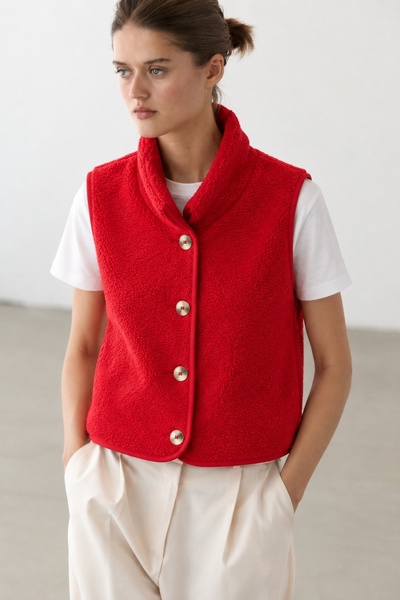 5in1Canpolat Red Stand Collar Plush Vest 23241
