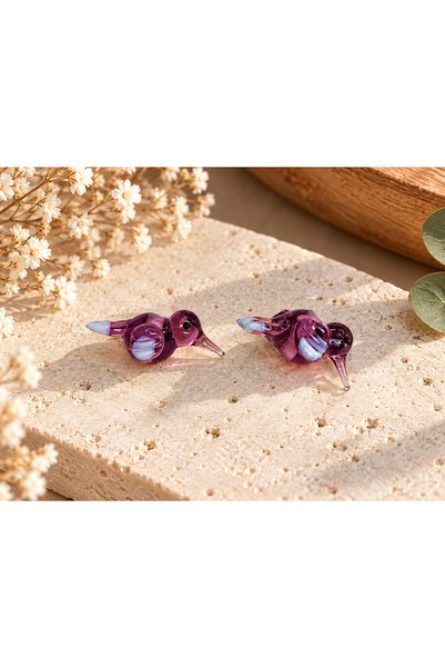 ADAMODART Handmade Murano Glass Purple Hummingbird Beads (2 Pieces)