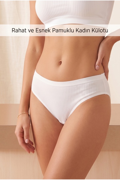 NurPeri İç Giyim Women's Ribbed Cotton Lycra Soft Textured Panties Set for Daily Use