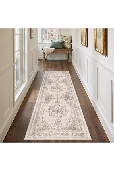 GENERAL PureCozy Vintage Runner Rug 60x240cm Grey Washble Anti Slip Bedroom B...