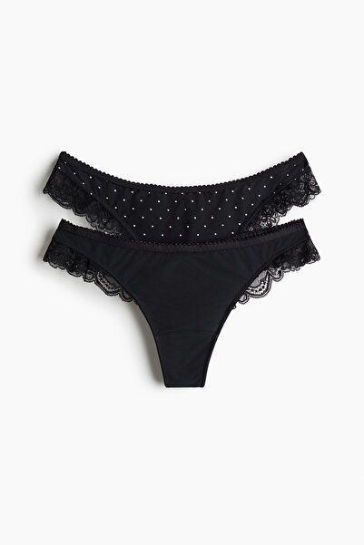 H&M 2'li Dantel Şeritli Mikrofiber Thong Külot
