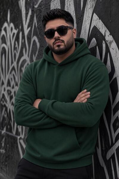 Oksit Ανδρικό φούτερ με κουκούλα Bery Plus Size, βασικό, με δύο κλωστές, τσέπ...