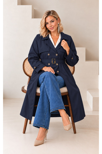 Butik Nilyam Γυναικείο παλτό μεγάλου μεγέθους με διπλό στήθος, υφασμάτινο ύφα...