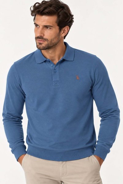 Dewberry Men's Cotton Sweatshirt Plain Indigo V9007