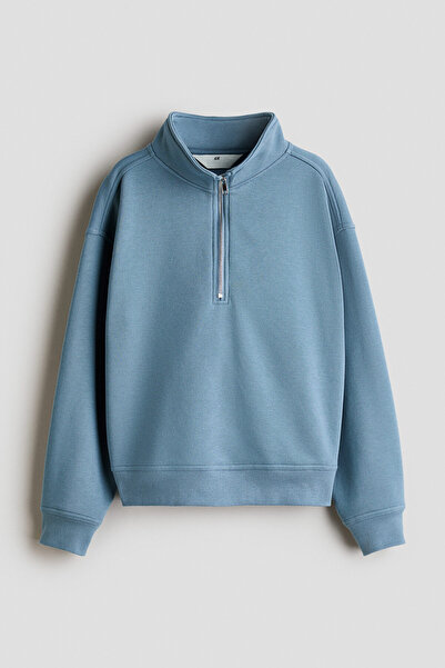 H&M Yarım Fermuarlı ve İçi Tüylü Sweatshirt