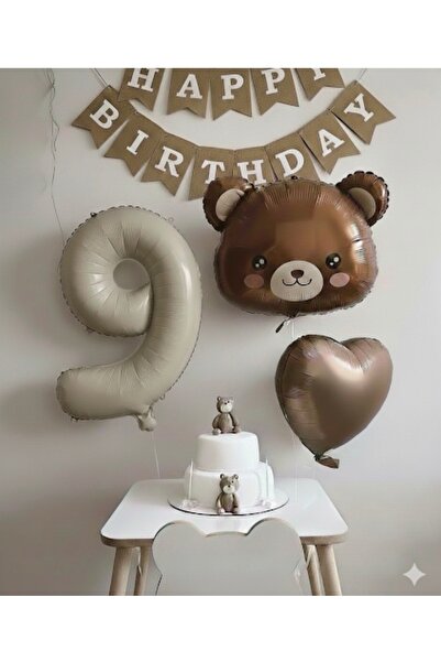 Çemrek Süs Parti Retro Cream Beige 9-Year-Old Foil Balloon Kraft Happy Birthd...
